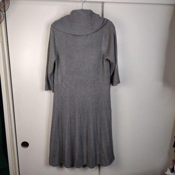 Eliza J Sweater Dress Fit & Flare Cowl Neck Plus Size 2X Grey Textured Ribbed - Picture 4 of 8